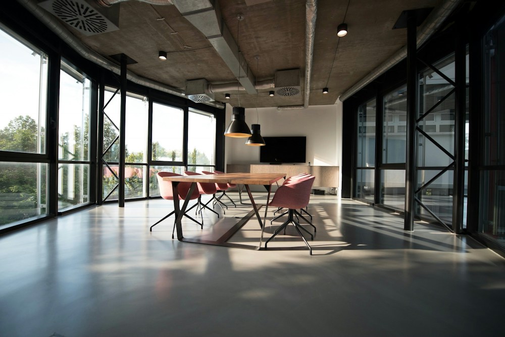 Bright contemporary interior with meeting tables